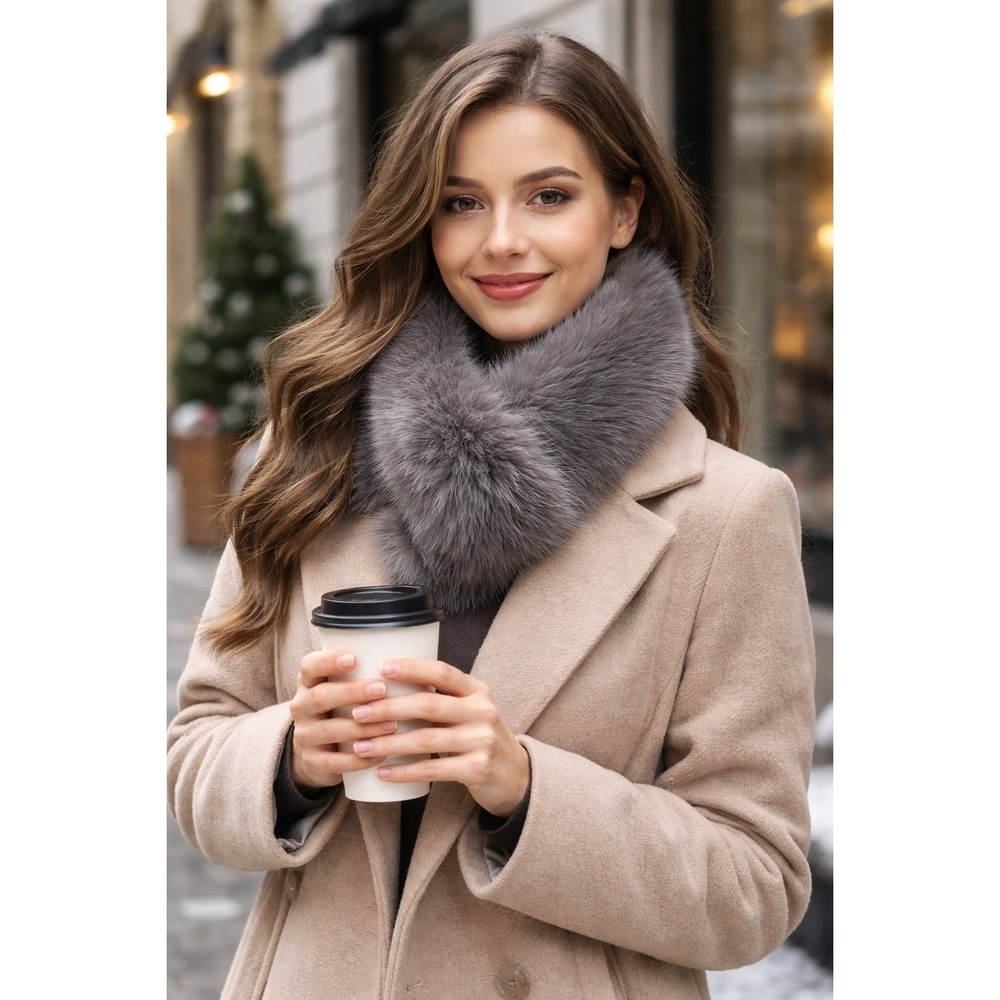 Faux‎ Fur Scarf Gray Winter Plush Soft Long Scarf Closure: Magnetic NWT